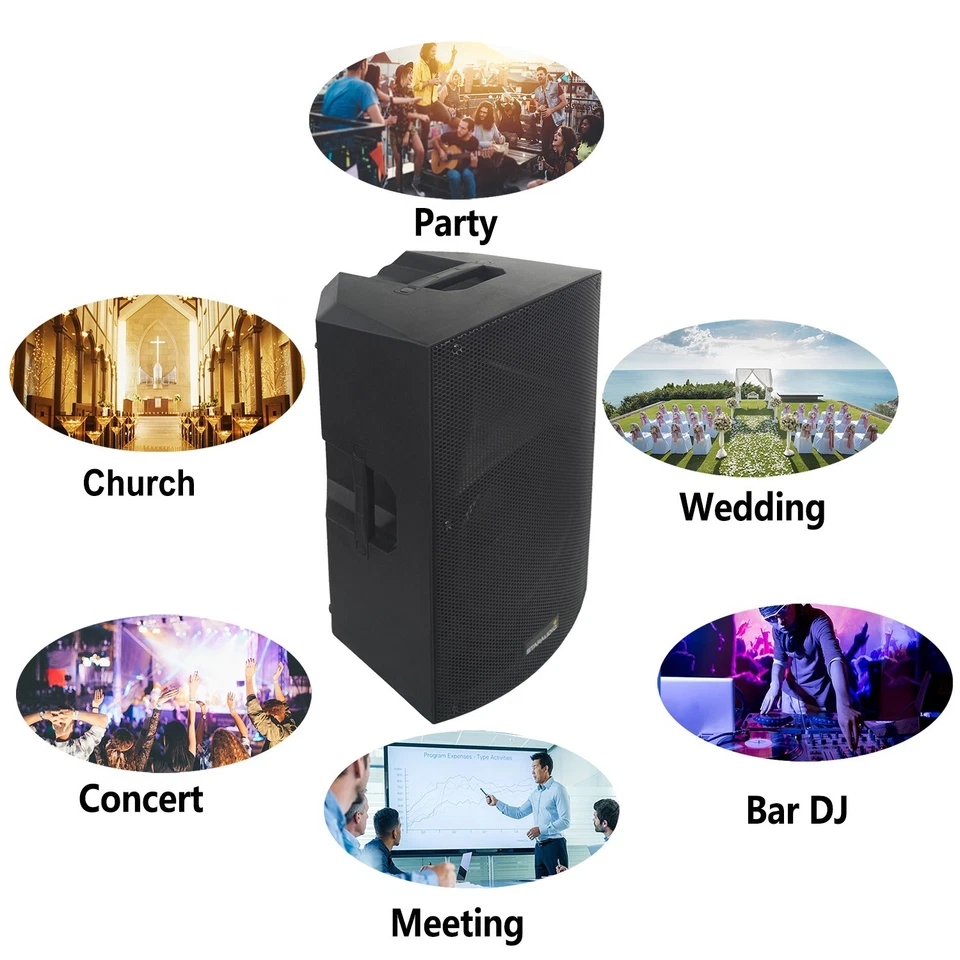 15" PA Powered Speaker 4000 Watts Karaoke Church Speaker W/ Bluetooth USB TWS SD - Image 4 of 4