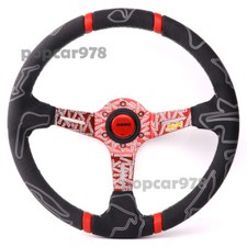 350mm Momo Ultra Red Spoke Deep Dish Suede Racing Car Sport Steering Wheel