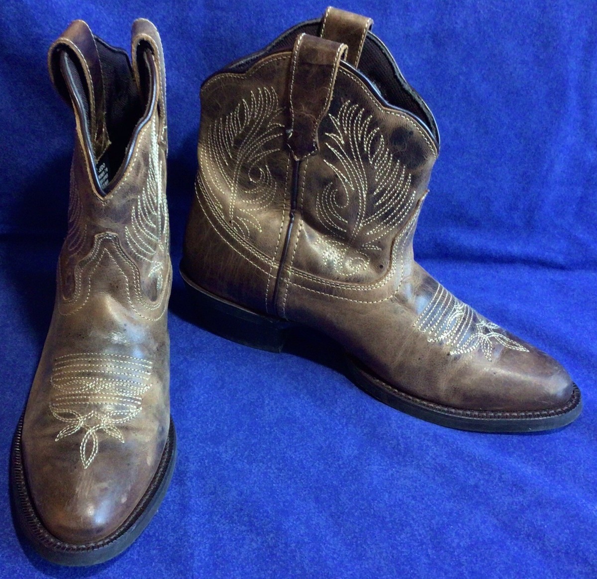 Brown Leather LAREDO Cowboy Ankle Boots Sz M Booties Womens (7221400)