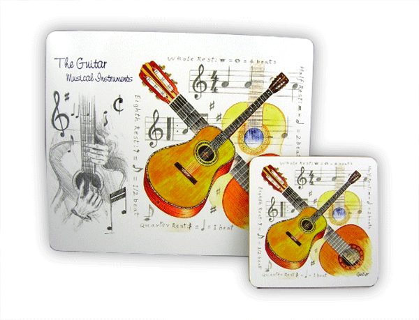 Mouse Mat and Coaster Set - Guitar - Music Themed Gift - Musical Mouse Mat