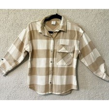 Zara Plaid 100 Cotton SHACKET Jacket Size Youth KIDS 11-12 Beige/Ivory Plaid