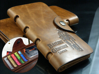 Men's Leather Long Wallets Checkbook Pockets Card Clutch Bifold Purse Hangbag US