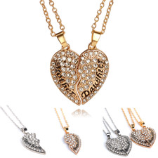 New 2Pcs/set Heart Mother Daughter Crystal Necklace Women Pendant Jewelry Gifts