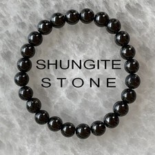 Natural 6mm Shungite Stone Bracelet Black Gemstone Stretch Bracelet Handmade