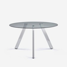 Tavolo design moderno in vetro rotondo 130cm con gambe in metallo Orun