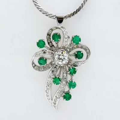 Halskette Anhänger 585/14K Weißgold Diamant 2,4ct H/SI2 Smaragd 1,8ct L: 40cm - Bild 1 von 3
