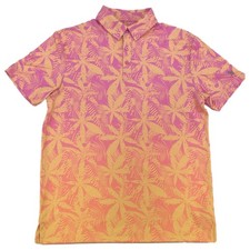 Birdie Bound Mens Mock Orange Short Sleeve Golf Polo Shirt Pink Palm Tree