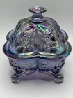 Vintage FENTON Purple Iridescent Carnival Glass Candy Dish Trinket Box RETIRED