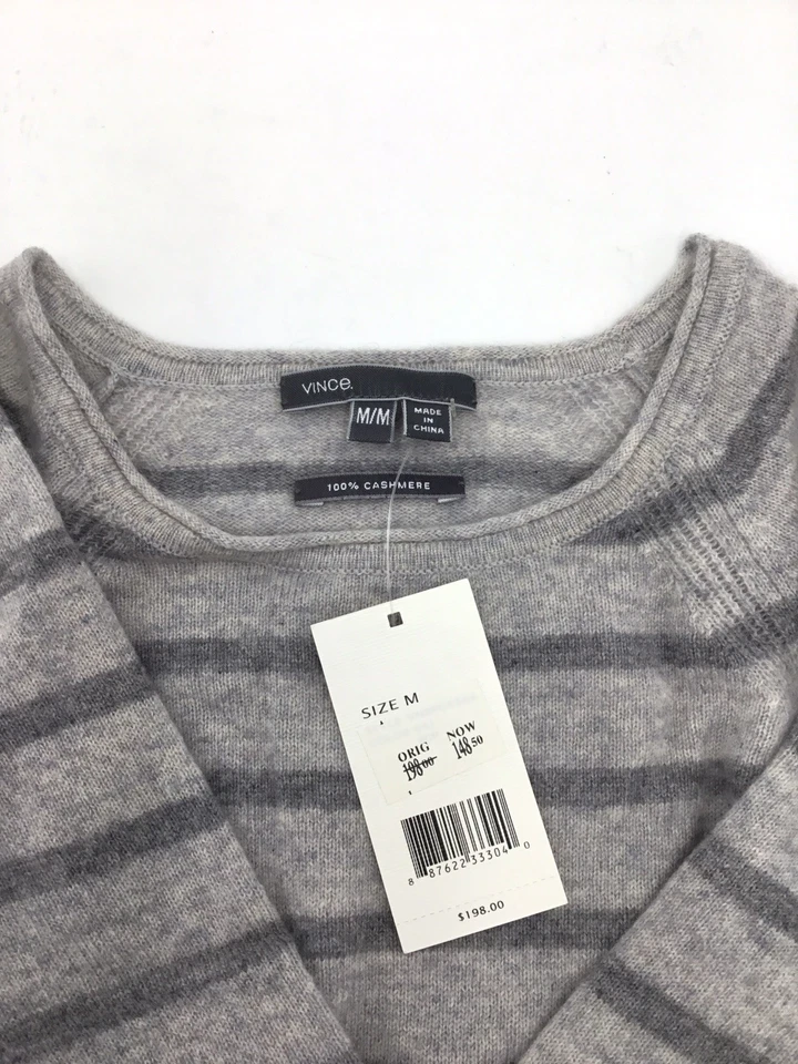 $198 Vince Girl's Colorblock Cashmere Sweater | Pink Charcoal | Medium - Image 2 of 4