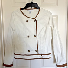 White House Black Market White Jacket Cropped Button Front Trim Size 6 EUC
