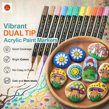 Dual Tip Acrylic Paint Marker 12 Colors Fine Brush Pens Wood Glass Rock Craft XL