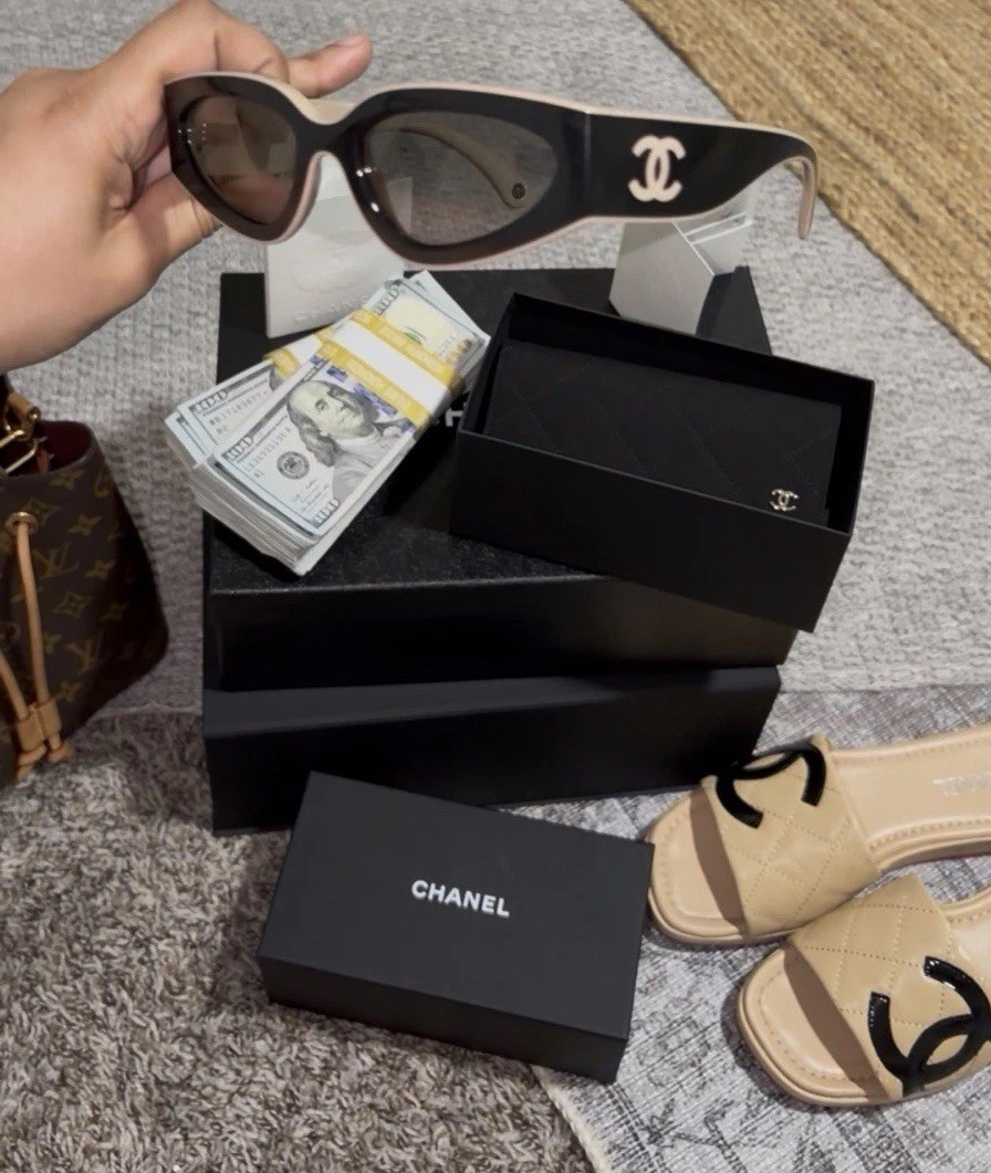 CHANEL CH6056 Shield Wrap Sunglasses Black/Beige Brown Lens 54mm