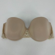 Wacoal Strapless Bra Women's Size 36D Beige Lace Trim Underwired Padded