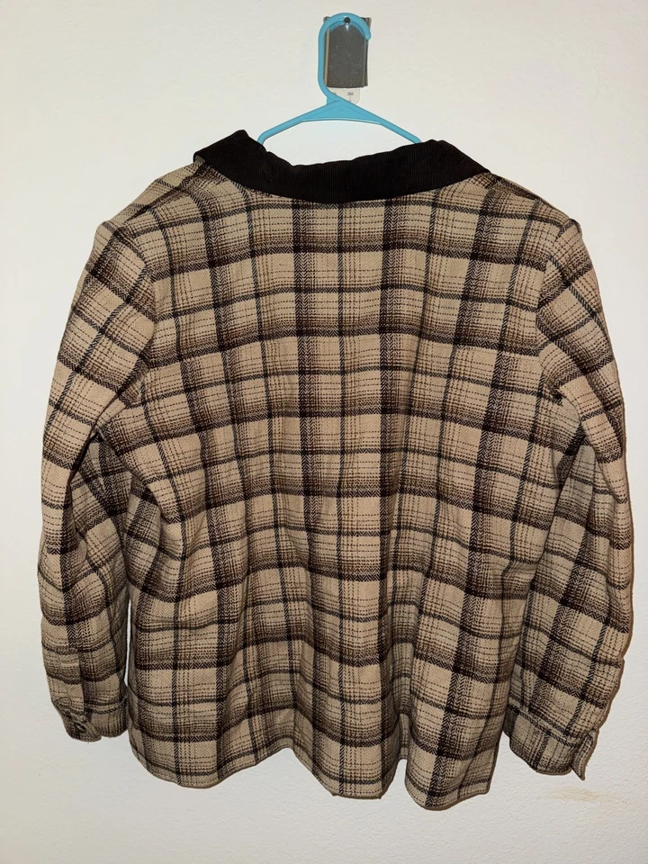 Винтажная желтовато-коричневая шерстяная клетчатая куртка Venezia Jeans Clothing Co. женская 14/16 XL - Изображение 4 из 4