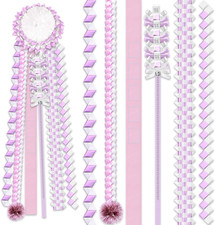 6 Pcs Homecoming Mum Braid Ribbon, 30 Inches, Pink and White
