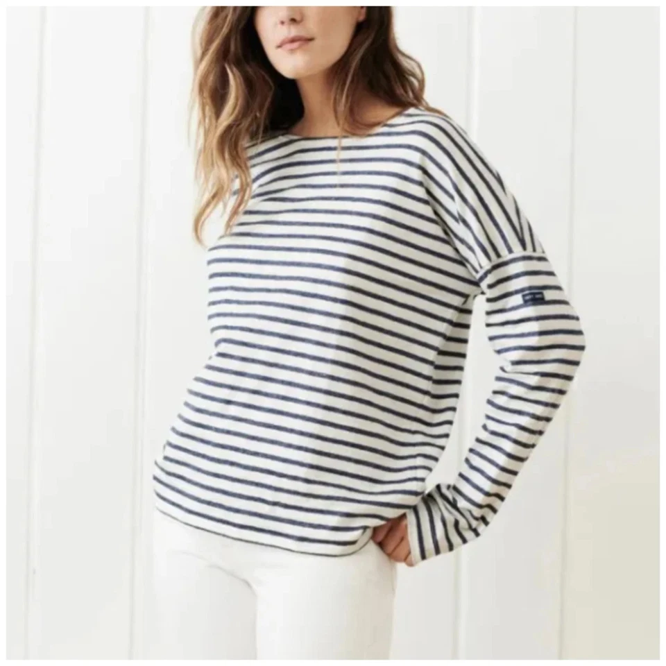 Saint James X Jenni Kayne Rue Drop Shoulder Blue Striped Linen Tee Womens US M - Image 2 of 4