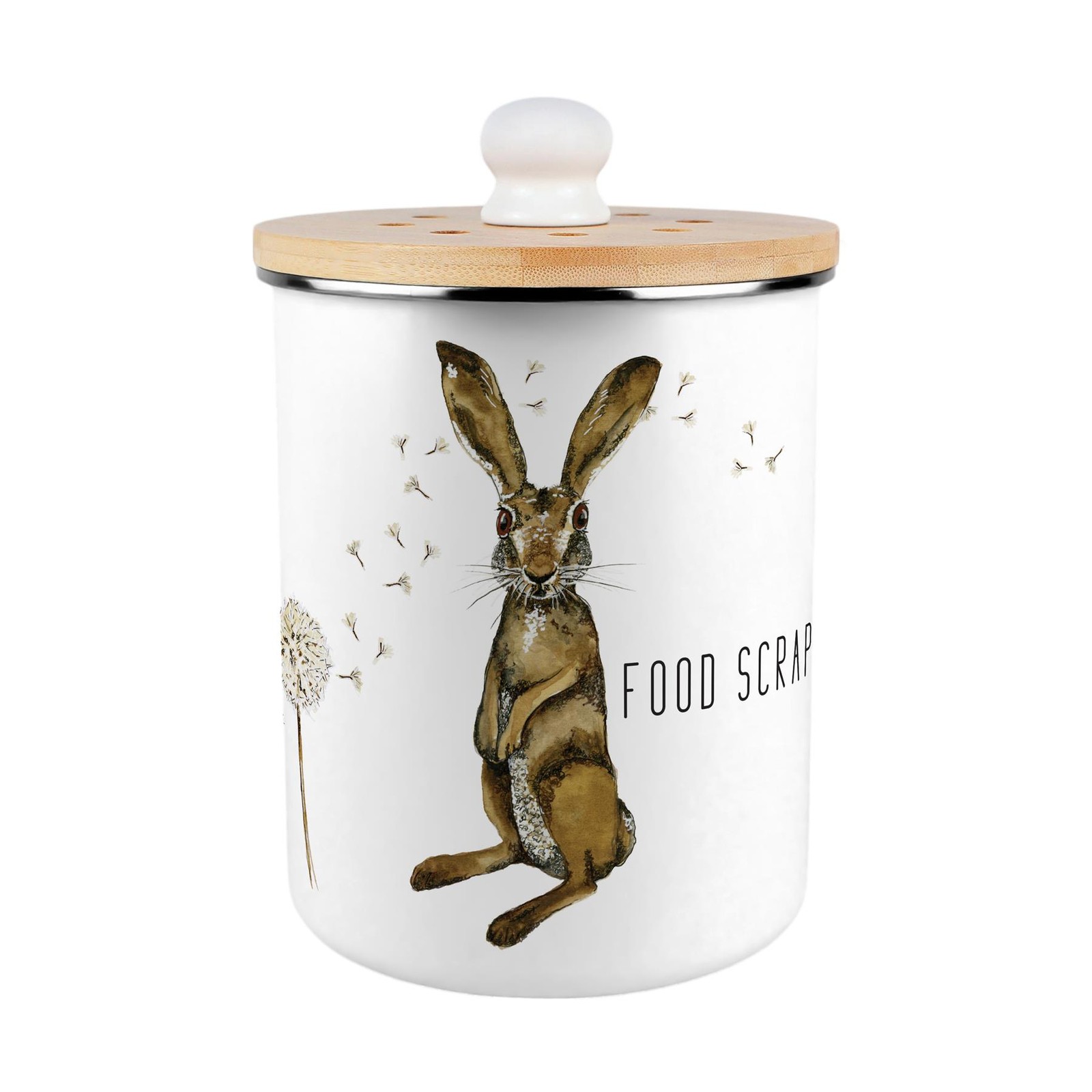 Hare & Dandelions Food Scraps Caddy - Decorative Kitchen Compost Bin, 2L