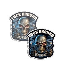 F around and find out Sticker Vinyl waterproof Skull Revolver Made in USA 2 PACK