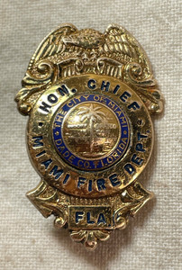 Hi-Glo Dade Co. City of Miami Florida Honorary Fire Chief Badge Pin