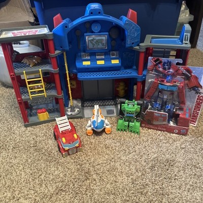 Transformers Rescue Bots Playskool Heroes Optimus Prime Fire Station Lot 4 Figs