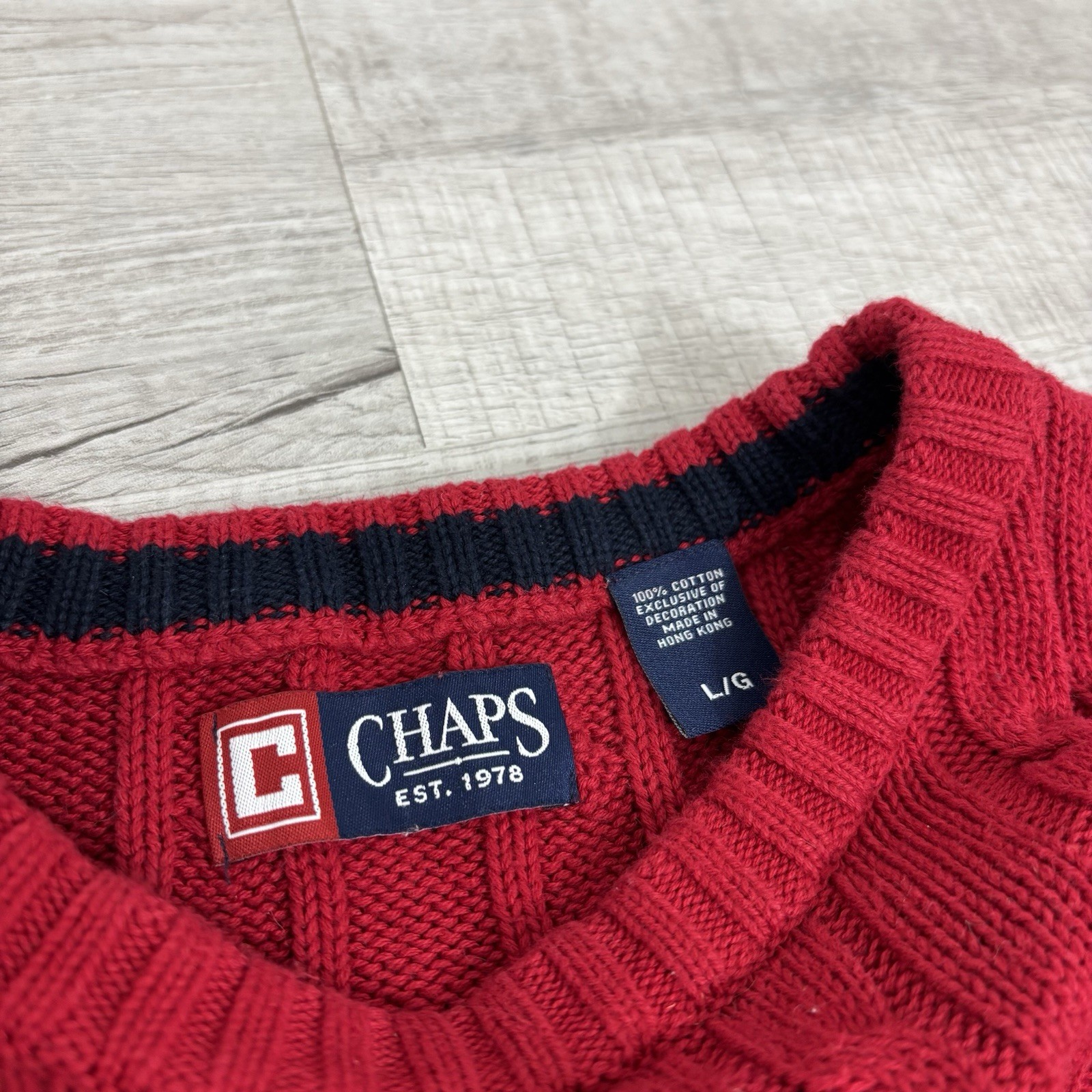 Chaps Solid Red Cable Knit All Cotton Pullover Sw… - image 4