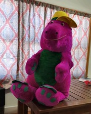 Vintage 90's Barney The Purple Dinosaur Plush 38" Jumbo Stuffed Toy Yellow Hat