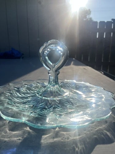 Vintage Blue Jeanette  Glass Feather Serving Tray