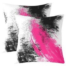 Hot Pink White Black Reversible Throw Pillow Covers 16 x 16-Inch Kids Abstrac...