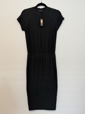James Perse Los Angeles Black Short Sleeve High Neck Midi Dress Size 1 Small