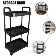 3 Tier Storage Trolley on Wheels Cart Kitchen Utility Rolling Rack Tray Shelf UK