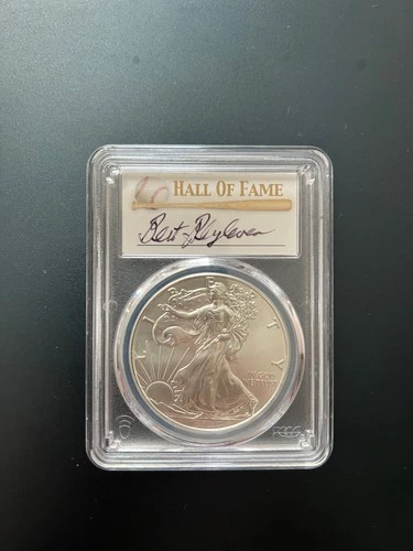 2021 American Silver Eagle MS70 FDOI HOF Bert Blyleven Signed Pop 25