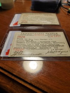 Two 1920 Pennsylvania Railroad Passes Machinist Mr Mrs TA Shocker