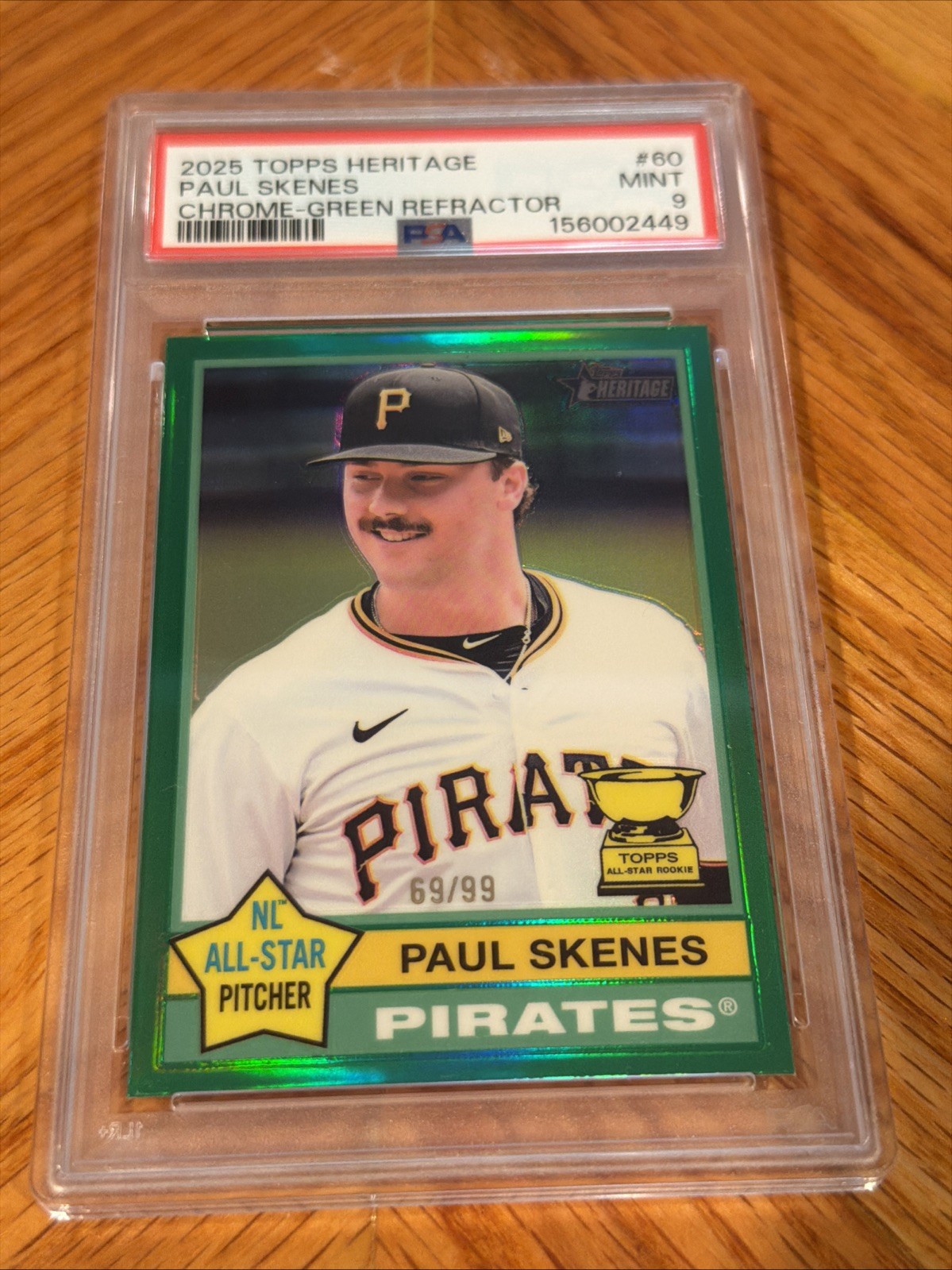 2025 Topps Heritage Paul Skenes A/S Rookie Cup Chrome Green Refractor /99 PSA 9! view 4