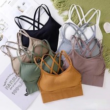 Sexy Women Tops Back Cross Strap Tank Top Push Up Running Sports Bra Breathable 