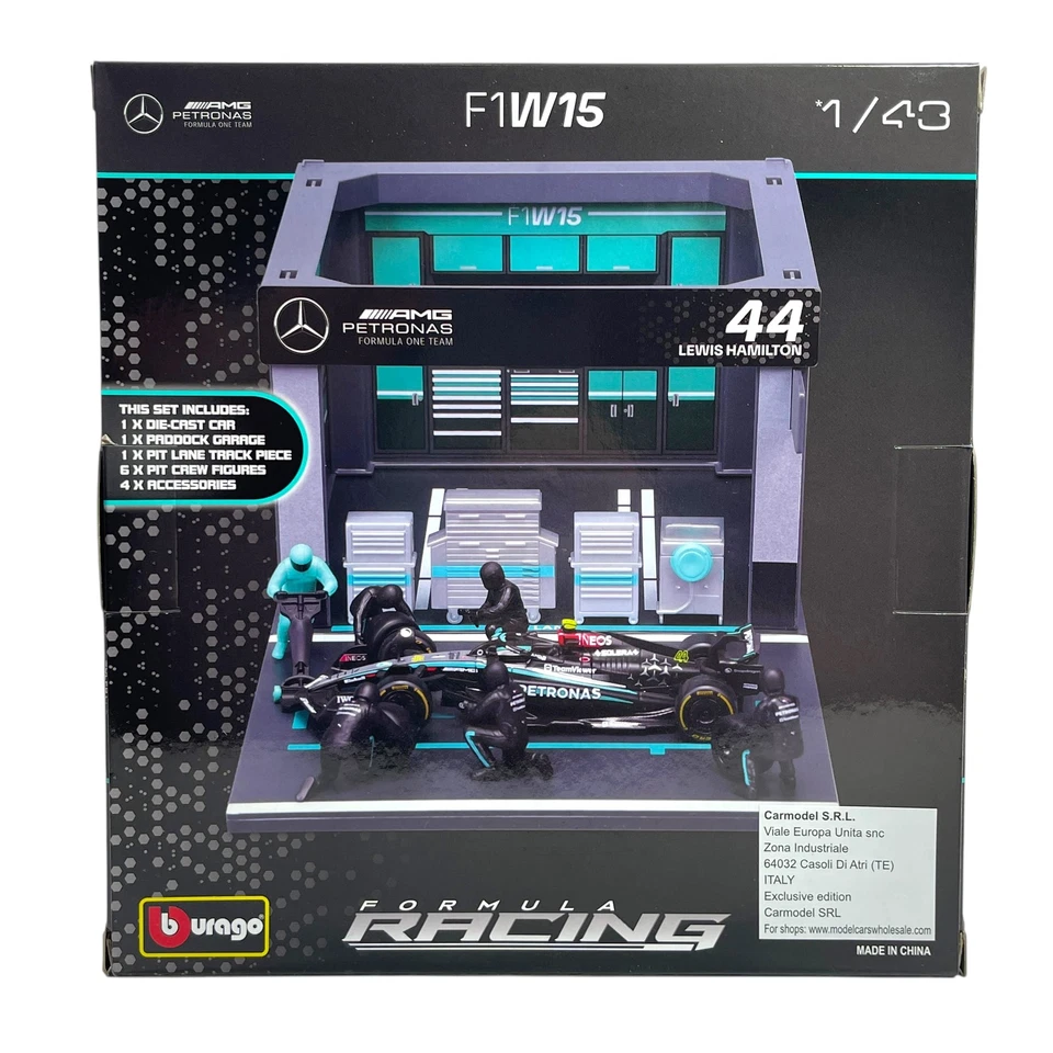 Modellino F1+Diorama Garage Pit Stop Bburago 1/43 Mercedes AMG Petronas Lewis... - Immagine 3 di 3
