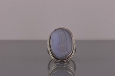 Sterling Silver 26mm Blue Lace Agate Rope Trim Statement Band Ring 10g 925 Sz: 7