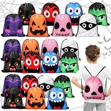 Paterr 24 Halloween Drawstring Bags Pumpkin Bulk Gift Backpack 8 Styles Teens...