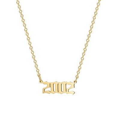 Birthday Year Necklace, 18K Gold Plated Stainless Steel Birth Year 2002 Number P