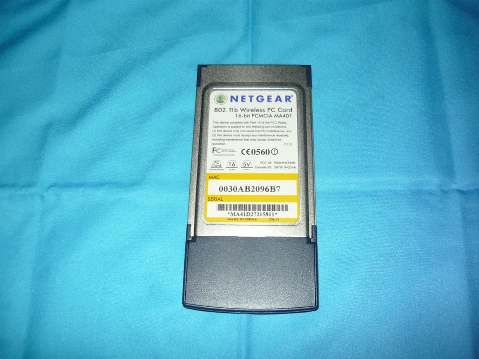 Tarjeta PC inalámbrica Netgear MA401 802.11b de colección PCMCIA 11 Mbps usada probada Foto 2 de 2