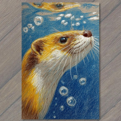 #ad #ad STICKER Underwater River Otter Portrait Closeup Bubbles Whiskers Blue Water $5.99
