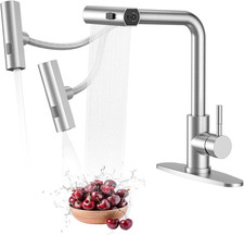 Brushed Nickel Waterfall Kitchen Faucet with 3 Modes and Pull Down Sprayer