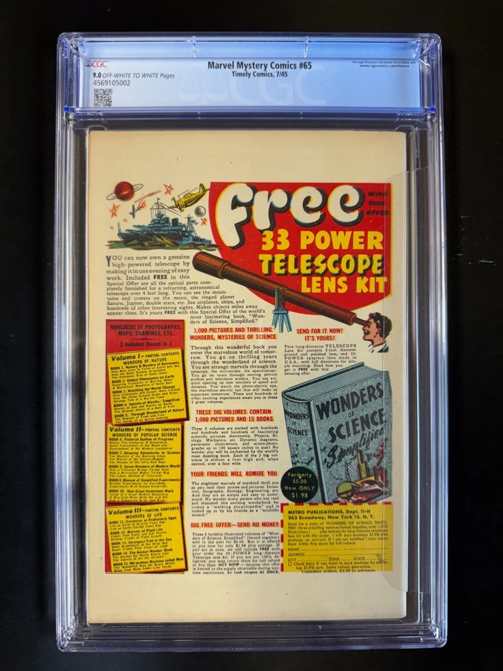 MARVEL MYSTERY COMICS #65 CGC 9.0 Human Torch -3rd highest Graded -Only 2 higher - Image 3 of 3