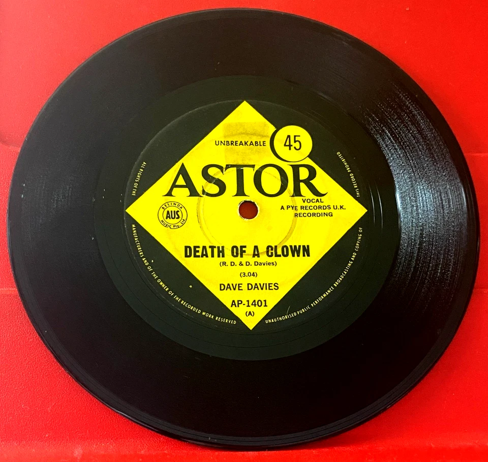 Dave Davies Death Of A Clown 7" AUS ORIG 1967 Astor AP-1401 The Kinks VINYL - Image 3 of 4