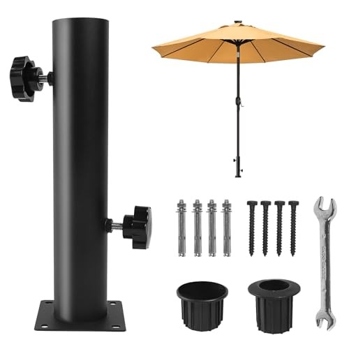 cruise patio set with umbrella Walsunny Patio Dining Set with Umbrella, 6 Pieces, Black, Includes Tempered  Glass Table and 4 Folding Chairs