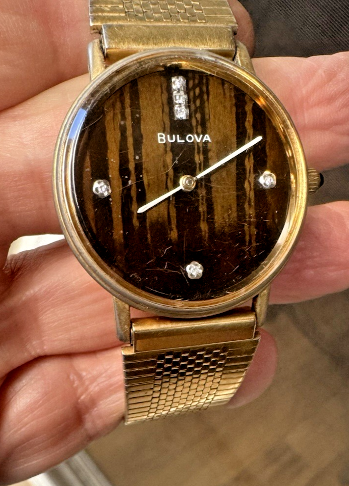 Bulova WATCH VINTAGE TIGER EYE DIAMOND DIAL DRESS WATCH MANUAL WINDING N9  SWISS