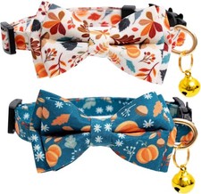 2 Pack Cotton Fall Cat Collar with Bell and Bow Tie Orange and Blue 
