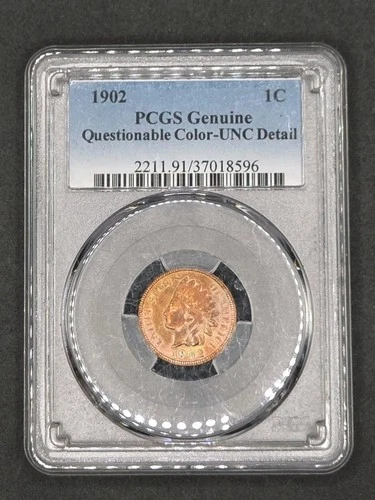 1902 Indian Head Cent | PCGS Genuine, UNC Detail, Questionable Color
