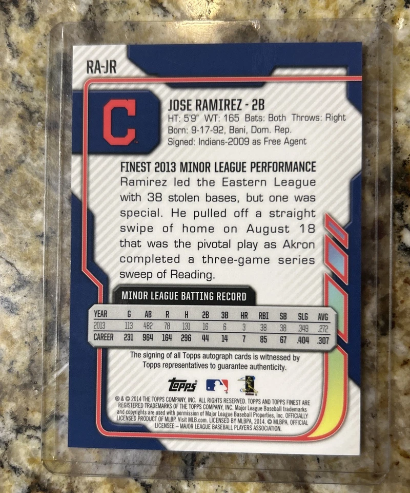 2014 Topps Finest Refractor- Rookie Autographs Jose Ramirez #RA-JR (AUTO, RC) 🔥 - Image 2 of 2