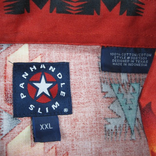 New Panhandle Slim Shirt Men's size XXL Red Aztec Snap Long Sleeve - Picture 2 of 16