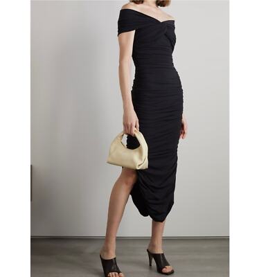 【送料&関税込】Khaite Over-the-shoulder Ruched Midi Dress KHAITE Spence ruched fitted off the shoulder midi dress in